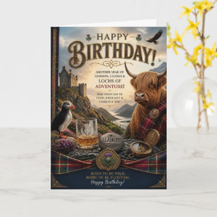 Tarjeta de cumpleaños de whisky Puffin Highland Co