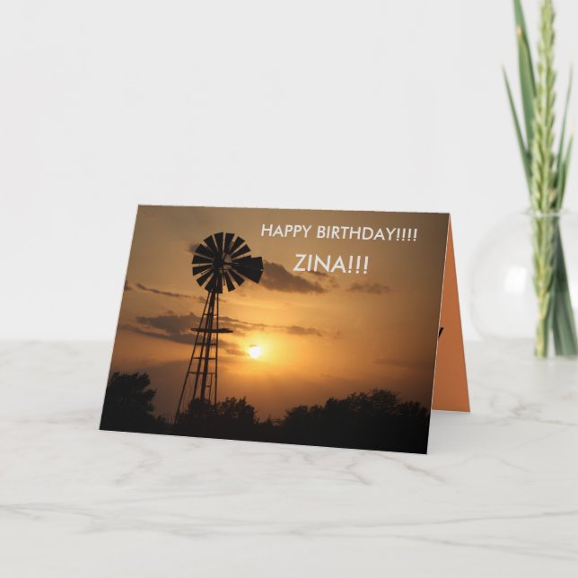TARJETA de cumpleaños de Windmill Sunset de Kansas (Anverso)