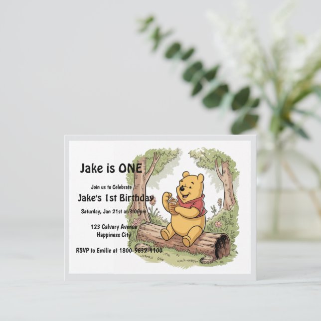 Tarjeta de cumpleaños de Winie the pooh (Anverso de pie)