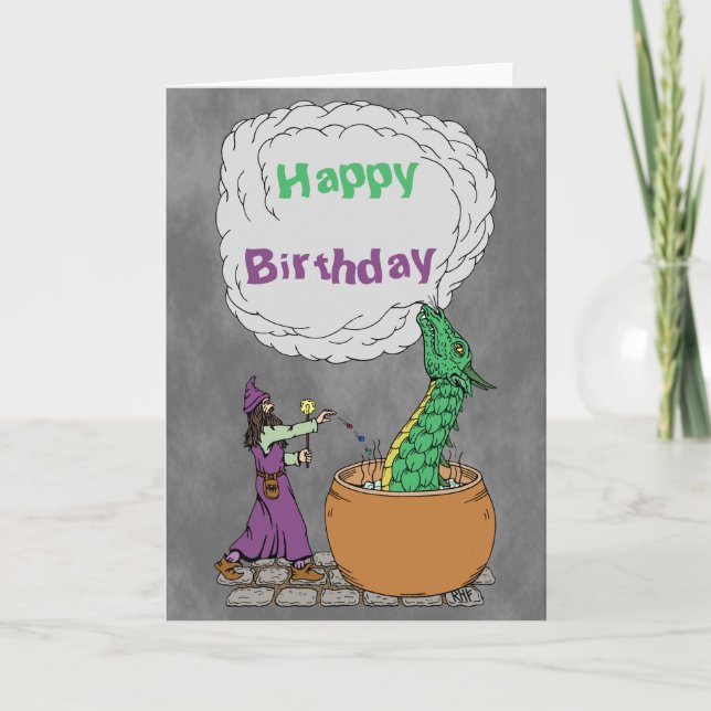 Tarjeta de cumpleaños de Wizard y Dragon (Anverso)