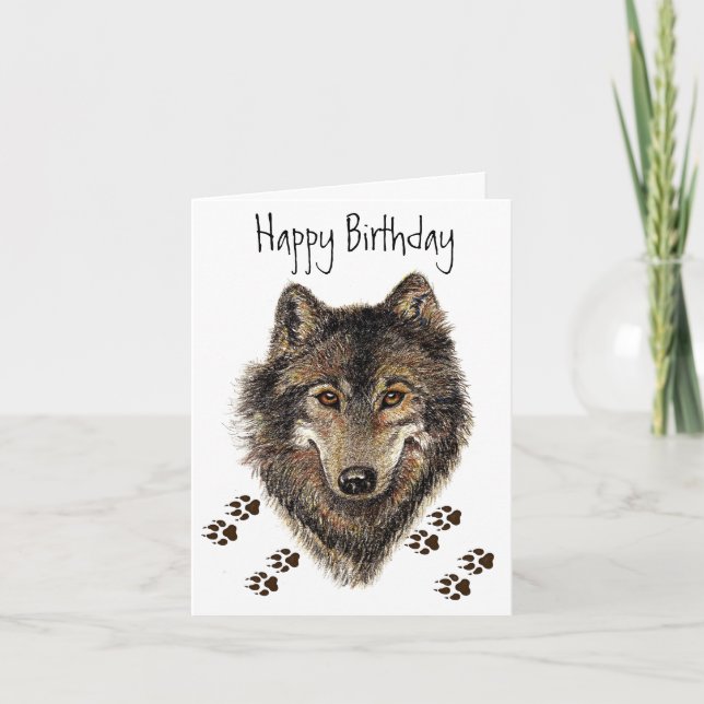 Tarjeta de cumpleaños de Wolf Tracks Animal (Anverso)