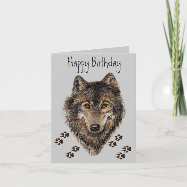 Tarjeta de cumpleaños de Wolf Tracks Animal (Anverso)
