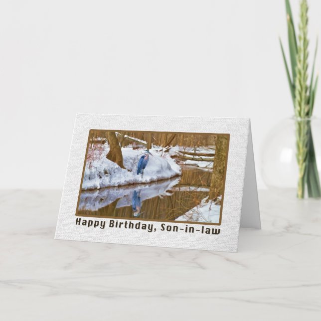 Tarjeta de cumpleaños de yerno con garza azul (Anverso)