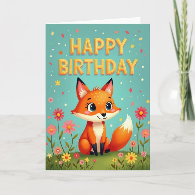 Tarjeta de cumpleaños de zorro con arte dulce (Anverso)