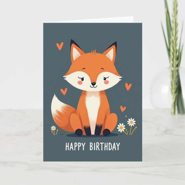 Tarjeta de cumpleaños de zorro dulce (Anverso)