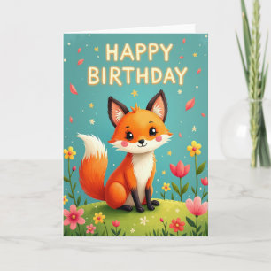 Tarjeta de cumpleaños de zorro dulce