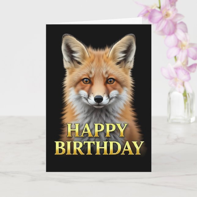 TARJETA DE CUMPLEAÑOS DE ZORRO EN PRIMER PLANO NEG (Orquídea)