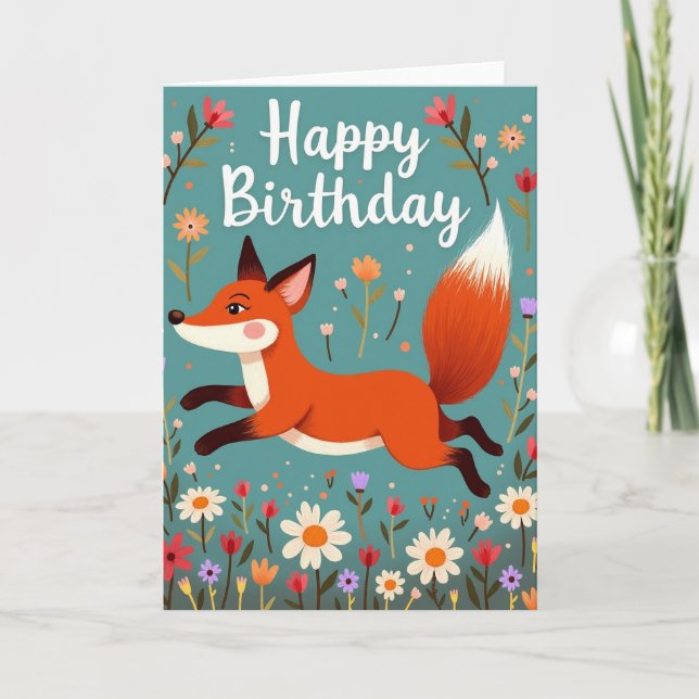 Tarjeta de cumpleaños de zorro juguetón (Anverso)