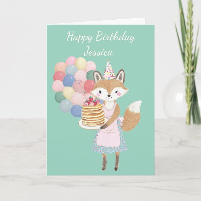 Tarjeta de cumpleaños de zorro lindo (Anverso)