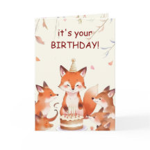Tarjeta de cumpleaños de zorro lindo para niños