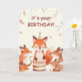 Tarjeta de cumpleaños de zorro lindo para niños