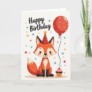 Tarjeta de cumpleaños de zorro naranja