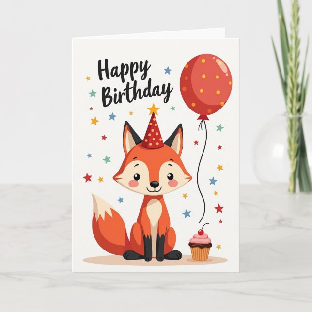 Tarjeta de cumpleaños de zorro naranja (Anverso)