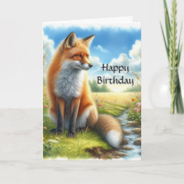 Tarjeta de cumpleaños de zorro rojo adulto con acu