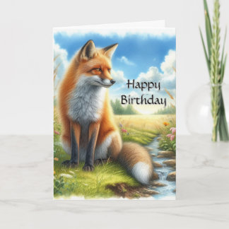 Tarjeta de cumpleaños de zorro rojo adulto con acu