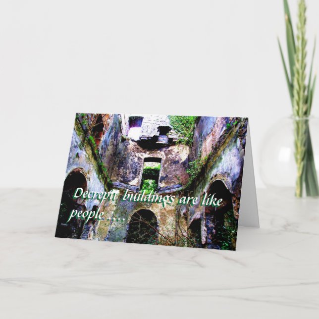 Tarjeta de cumpleaños "Decrepit building" divertid (Anverso)