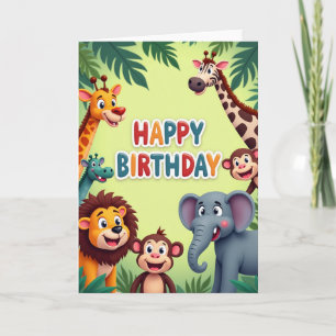 Tarjeta de cumpleaños del alegre jungla