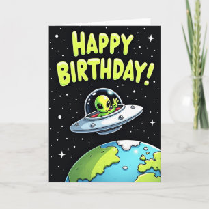 Tarjeta de cumpleaños del alienígena verde