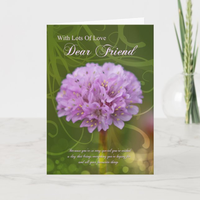 tarjeta de cumpleaños del amigo con la flor rosada (Anverso)