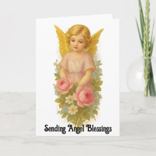 Tarjeta de cumpleaños del ángel vintage con flores