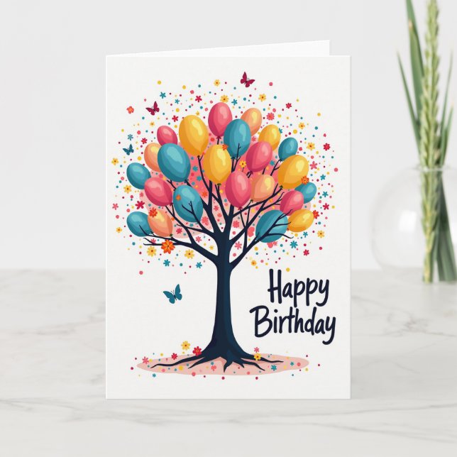 Tarjeta de cumpleaños del árbol de globos (Anverso)