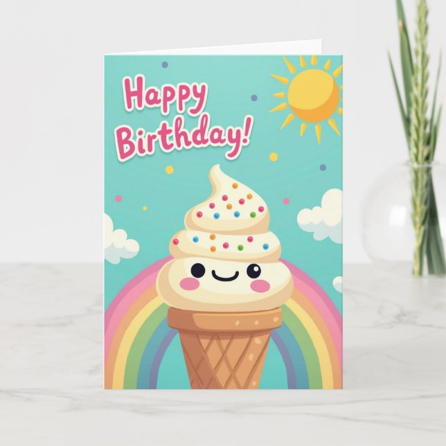 Tarjeta de cumpleaños del arcoíris de dulce regalo (Anverso)