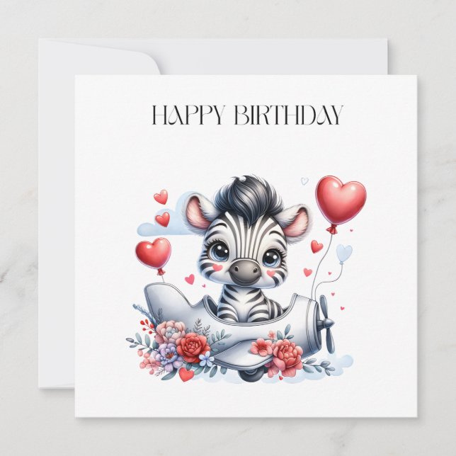 Tarjeta de cumpleaños del avión cebra (Anverso)