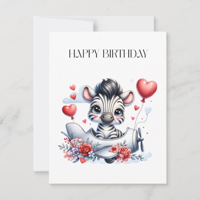 Tarjeta de cumpleaños del avión cebra (Anverso)