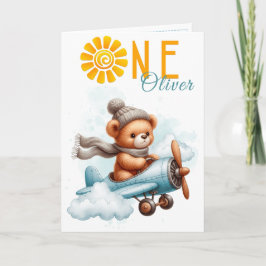 Tarjeta de cumpleaños del avión del osito de peluc