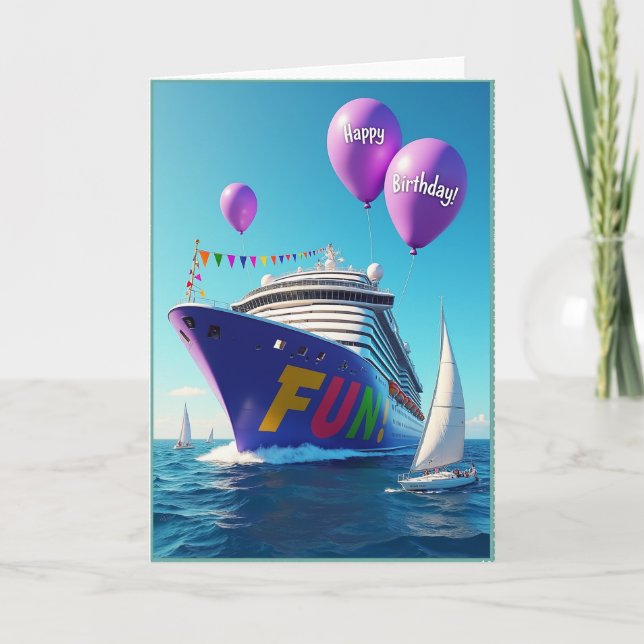Tarjeta de cumpleaños del barco divertido (Anverso)