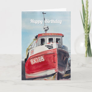 Tarjeta de cumpleaños del barco pesquero rojo