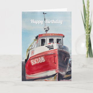 Tarjeta de cumpleaños del barco pesquero rojo