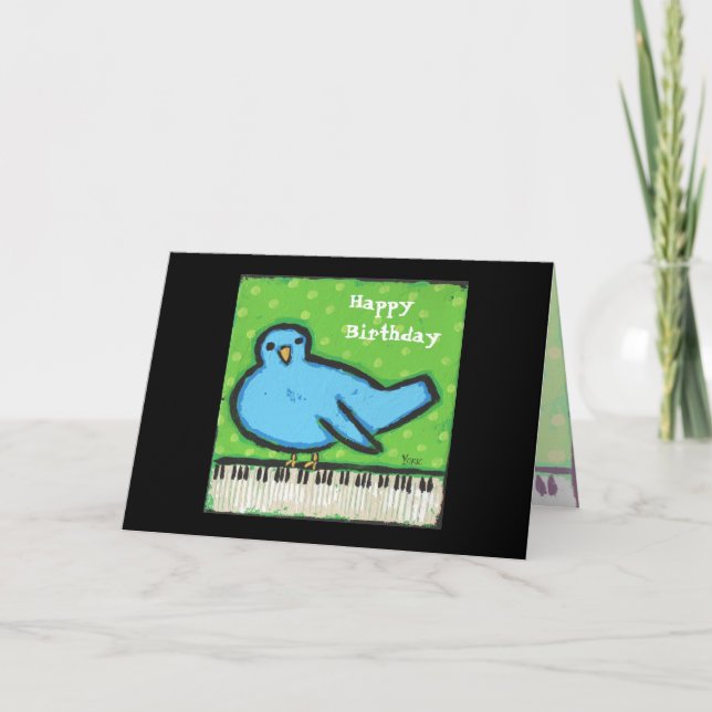 Tarjeta de cumpleaños del Bluebird/del piano (Anverso)