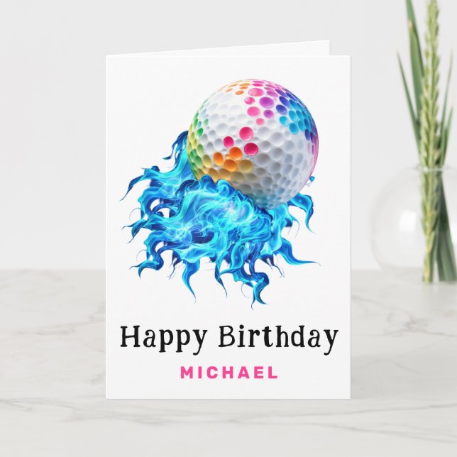 *~* Tarjeta de cumpleaños del bolso de golf Rainbo (Anverso)