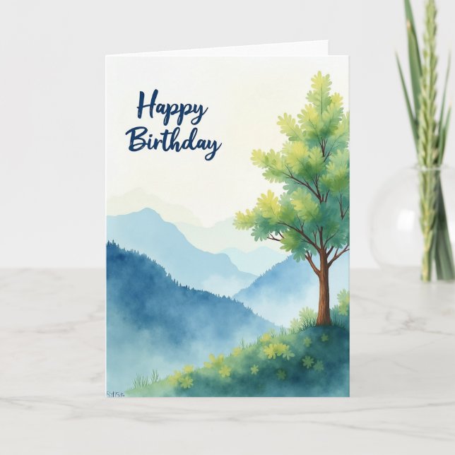 Tarjeta de cumpleaños del bosque verde (Anverso)