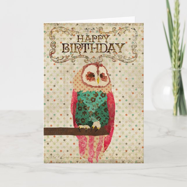 Tarjeta de cumpleaños del búho de Rosa (Anverso)