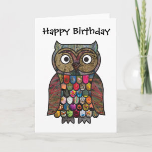 Tarjeta de cumpleaños del búho del remiendo