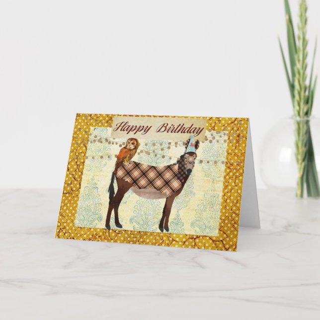 Tarjeta de cumpleaños del burro y del búho (Anverso)