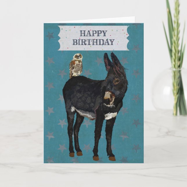 Tarjeta de cumpleaños del BURRO y del BÚHO del (Anverso)