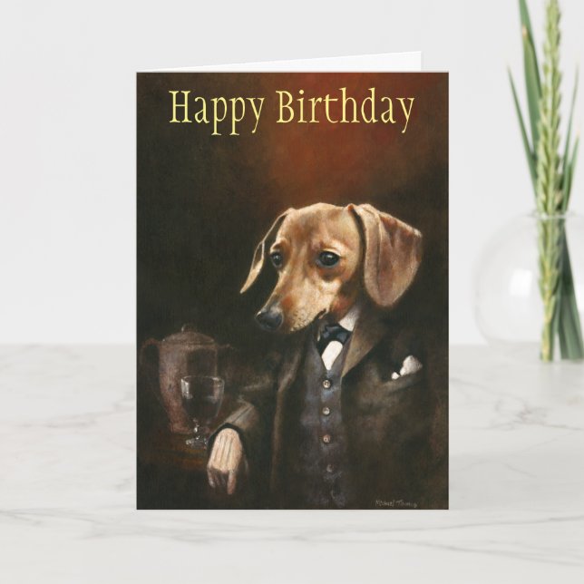 Tarjeta de cumpleaños del caballero Dachshund (Anverso)