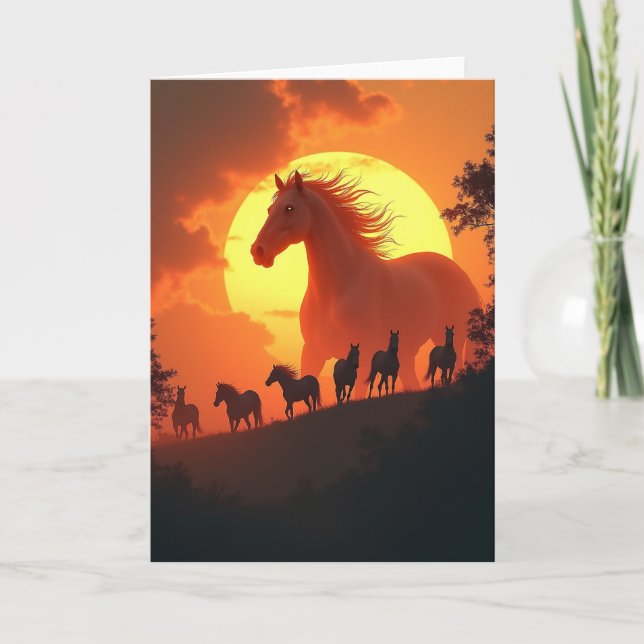 Tarjeta de cumpleaños del caballo cósmico mágico (Anverso)