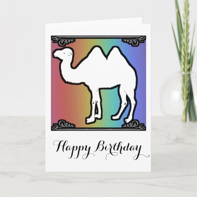 Tarjeta de cumpleaños del camello arco iris (Anverso)