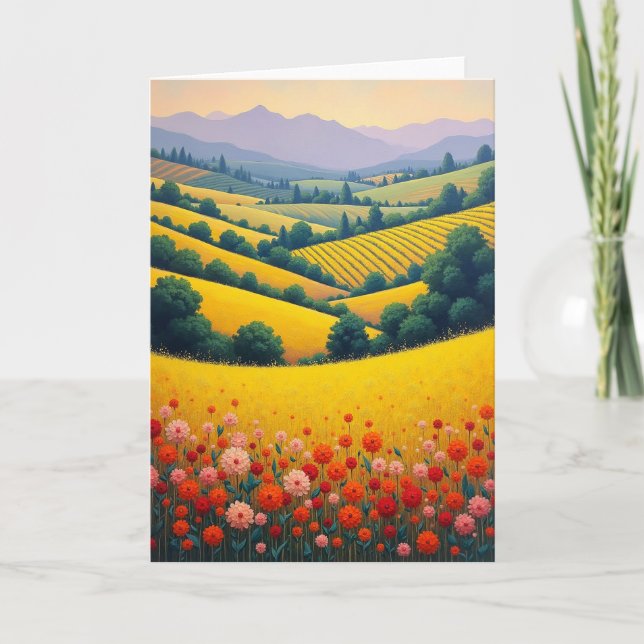Tarjeta de cumpleaños del campo de flores alegres (Anverso)