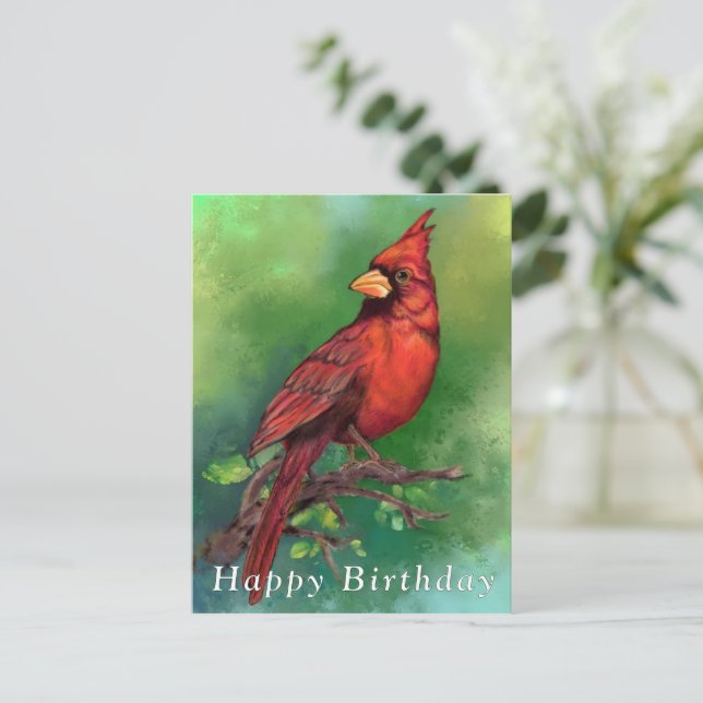 Tarjeta de cumpleaños del cardenal rojo (Anverso de pie)