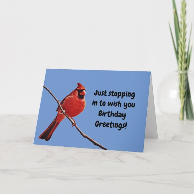Tarjeta de cumpleaños del cardenal rojo Bird Blue  (Anverso)