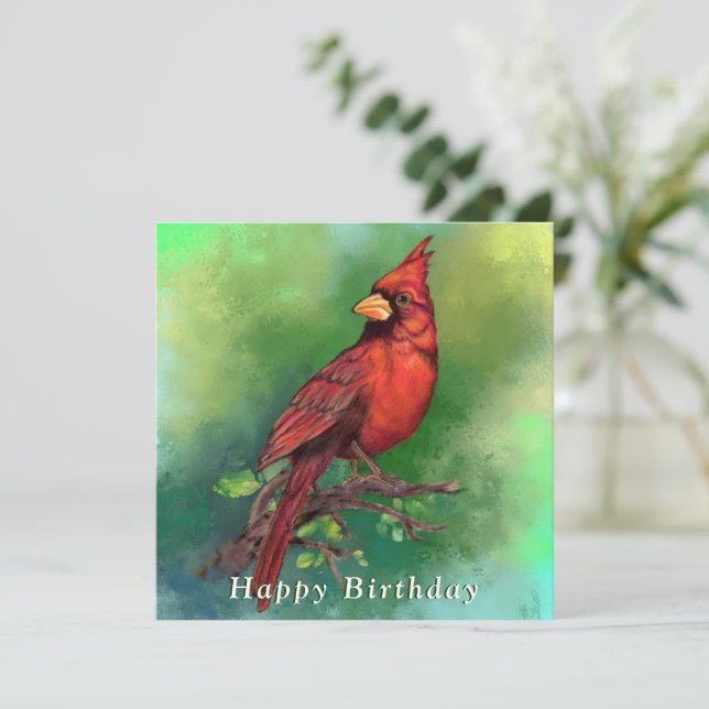 Tarjeta de cumpleaños del cardenal rojo del norte (Anverso de pie)