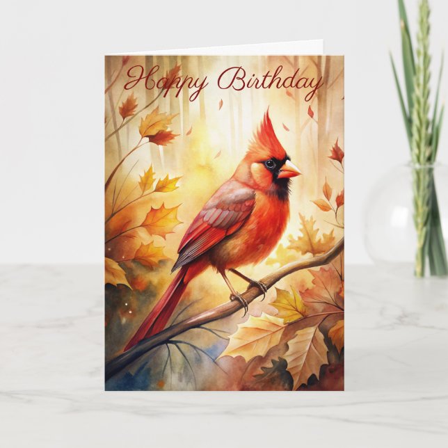 Tarjeta de cumpleaños del Cardenal Rojo en Otoño (Anverso)