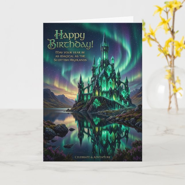 Tarjeta de cumpleaños del castillo escocés de las  (flor amarilla)