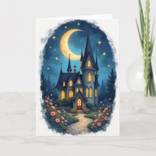 Tarjeta de cumpleaños del castillo iluminado por l