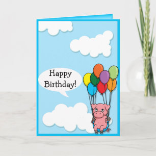 Tarjeta de cumpleaños del cerdo del globo del